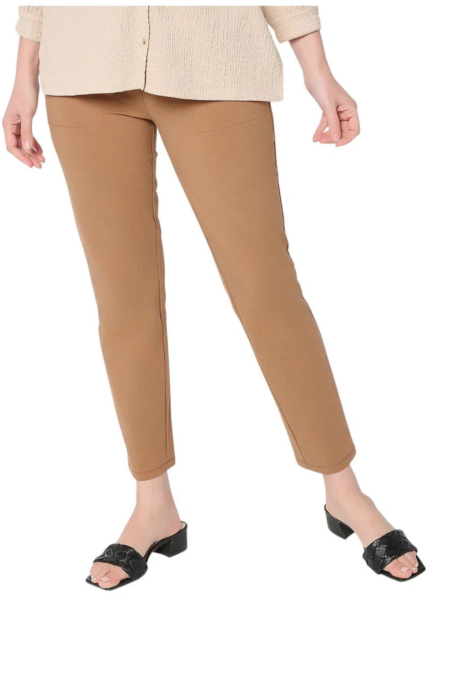 Susan Graver Weekend Women's Stretch Slim-Leg Ankle Pant Light Honey - Petite